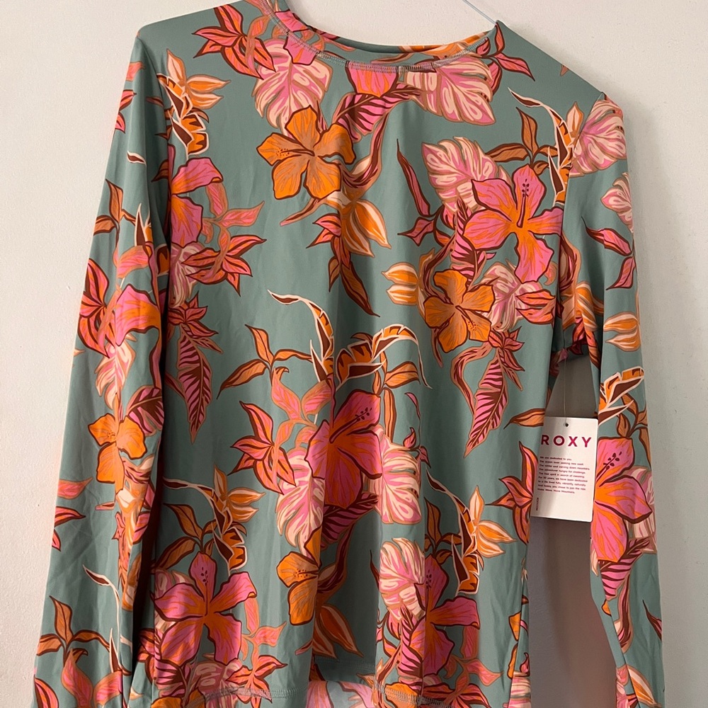 Roxy Floral Swim Coverup in Sage Green with Pink & Orange Flowers